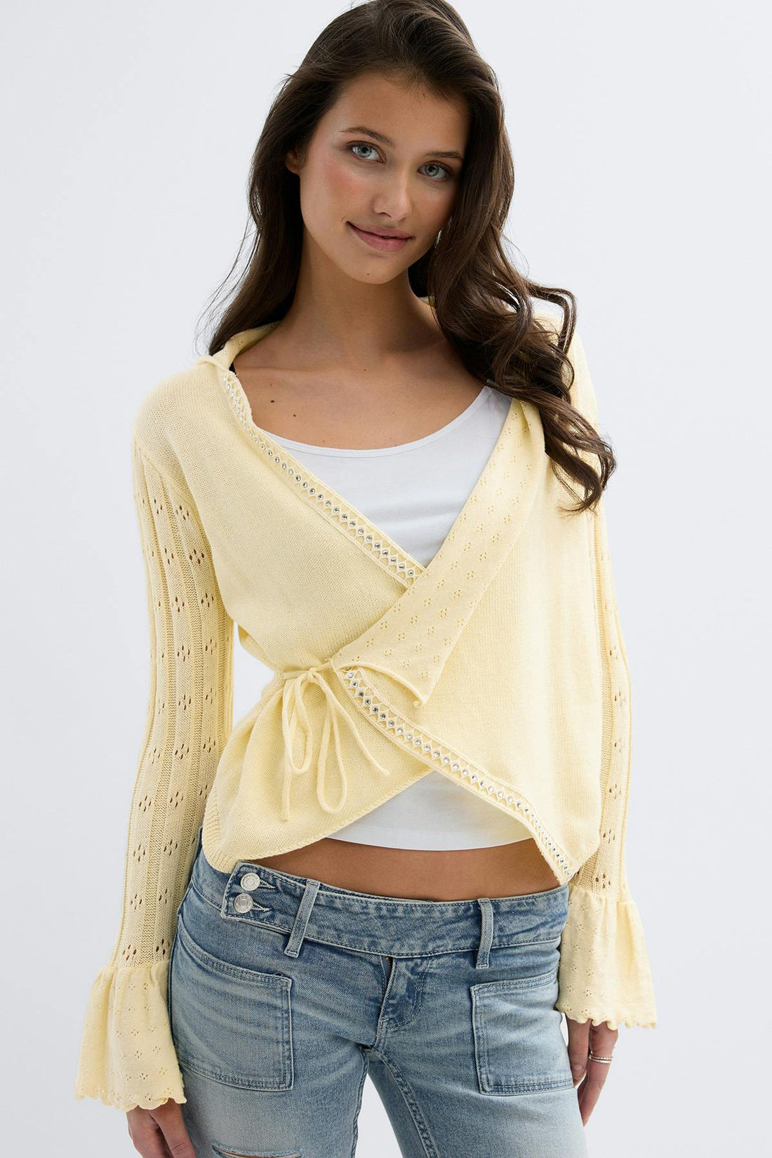 14+ knitted frill cardigan - Jaune clair