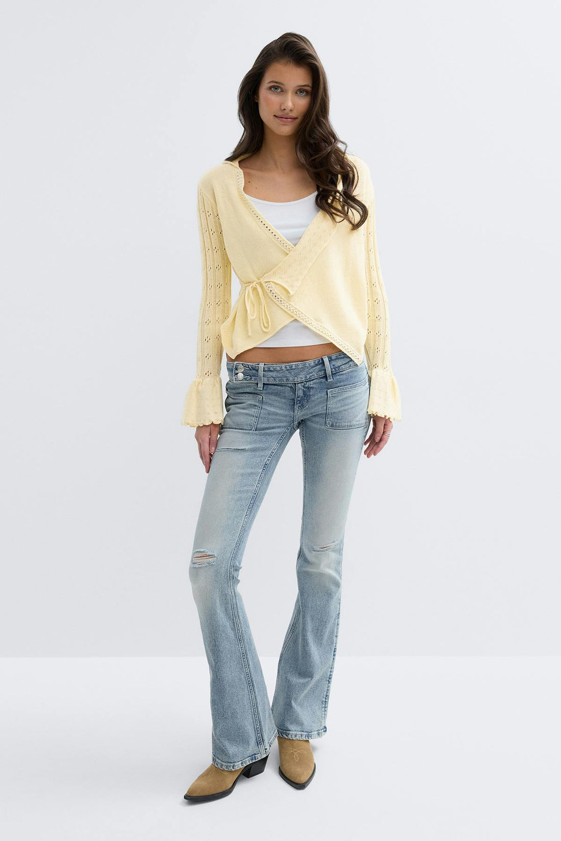 14+ knitted frill cardigan - Jaune clair