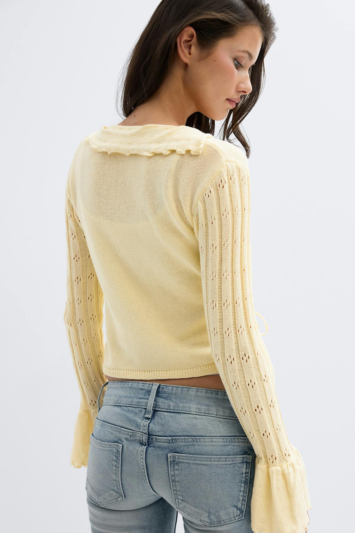14+ knitted frill cardigan - Jaune clair