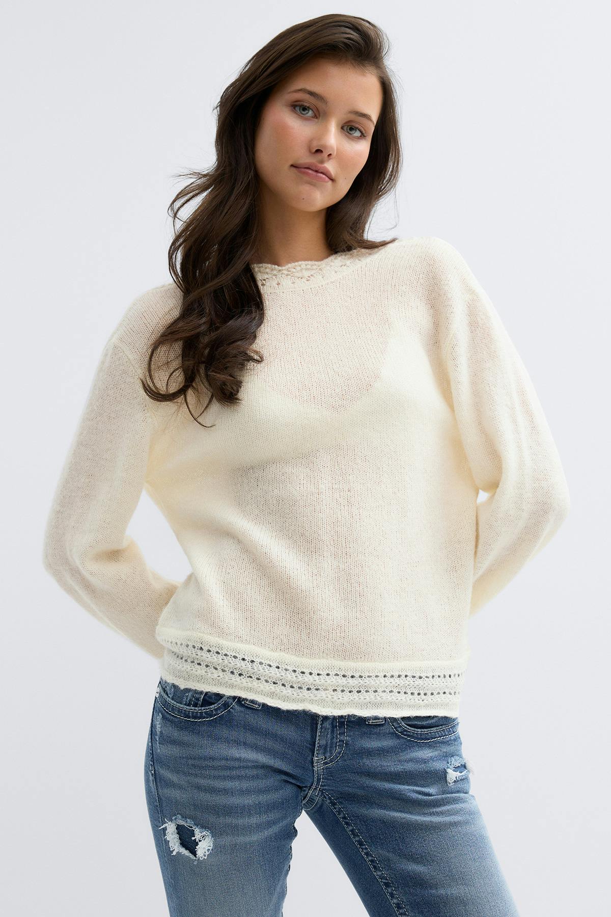 14+ knitted open back sweater - Blanc cassé