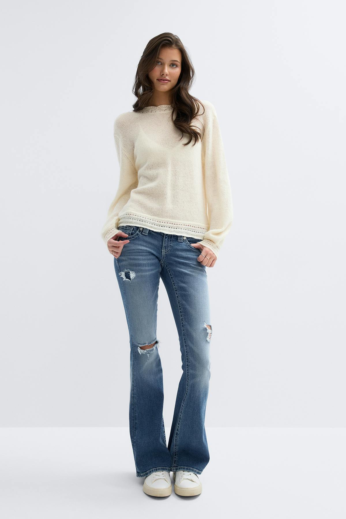 14+ knitted open back sweater - Blanc cassé