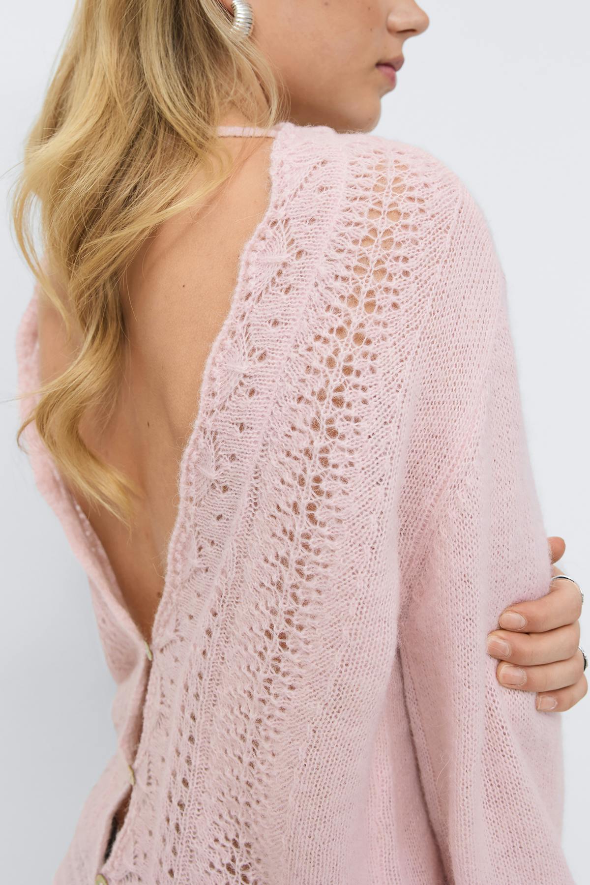 14+ knitted open back sweater - Rose