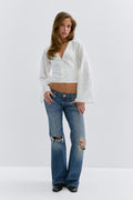 14+ hip hug loose jeans - Mid blue