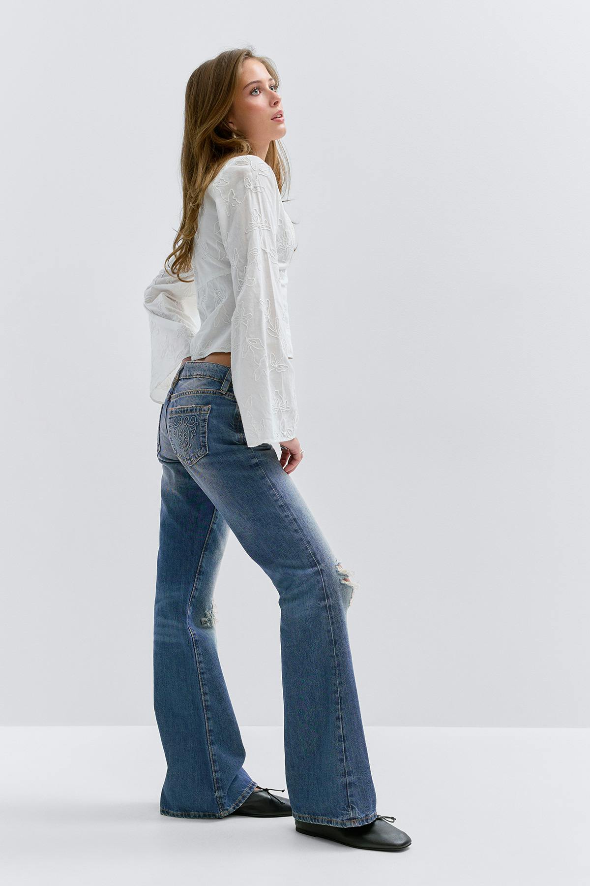 14+ hip hug loose jeans - Mid blue