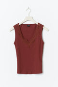 V-neck lace tank - Spiced apple
