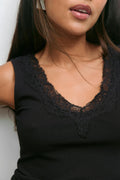V-neck lace tank - Noir