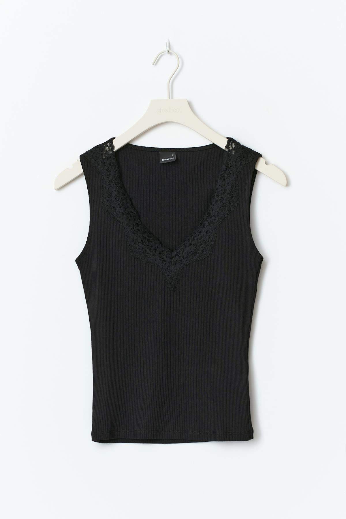 V-neck lace tank - Noir