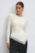 Asymmetric lace detail top - Noir