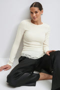 Asymmetric lace detail top - Noir