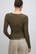 Asymmetric lace detail top - Sea turtle