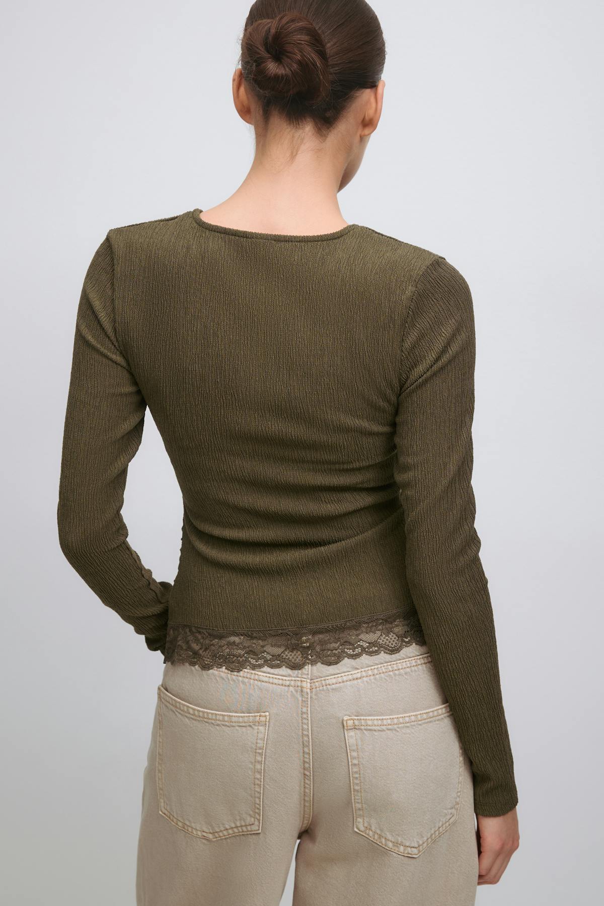Asymmetric lace detail top - Sea turtle