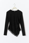 Asymmetric lace detail top - Sea turtle