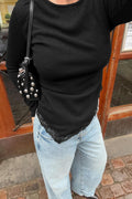 Asymmetric lace detail top - Sea turtle