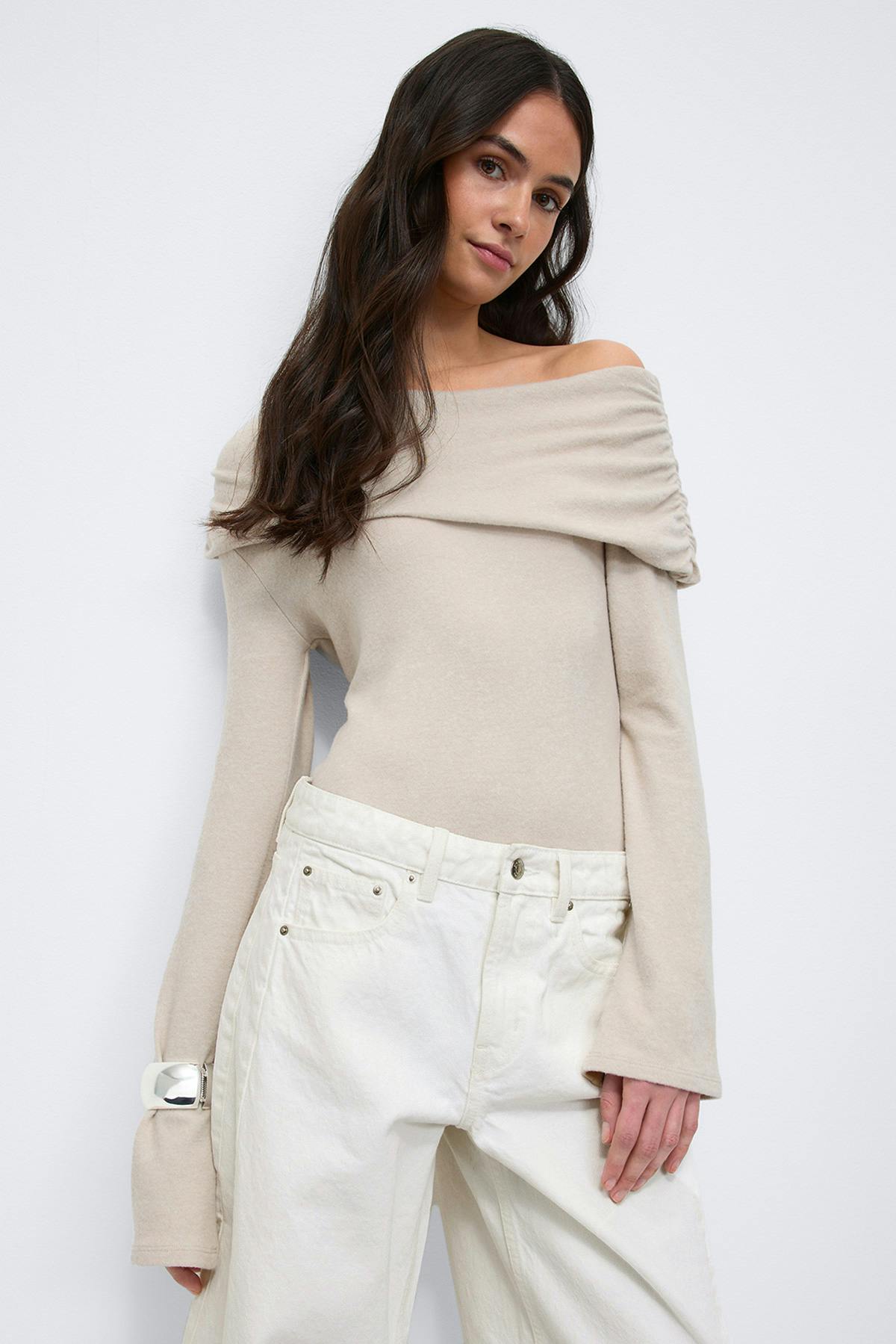 One shoulder top - Brown melange