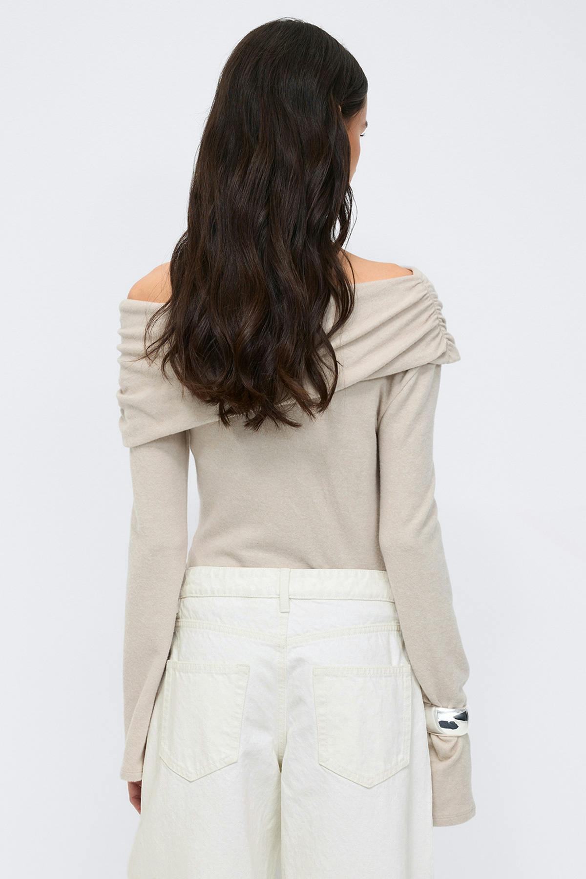 One shoulder top - Brown melange