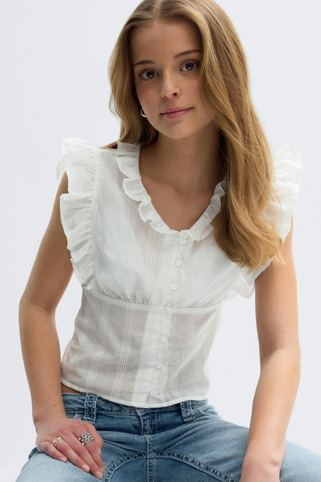 Y fitted short sleeve top - Blanc