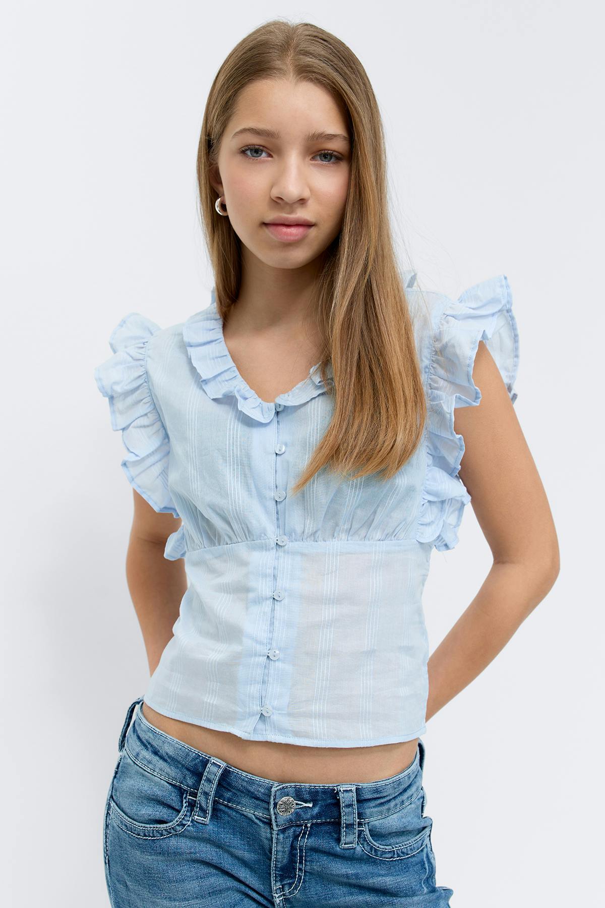 Y fitted short sleeve top - Bleu clair