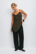 Asymmetric lace singlet - Black olive