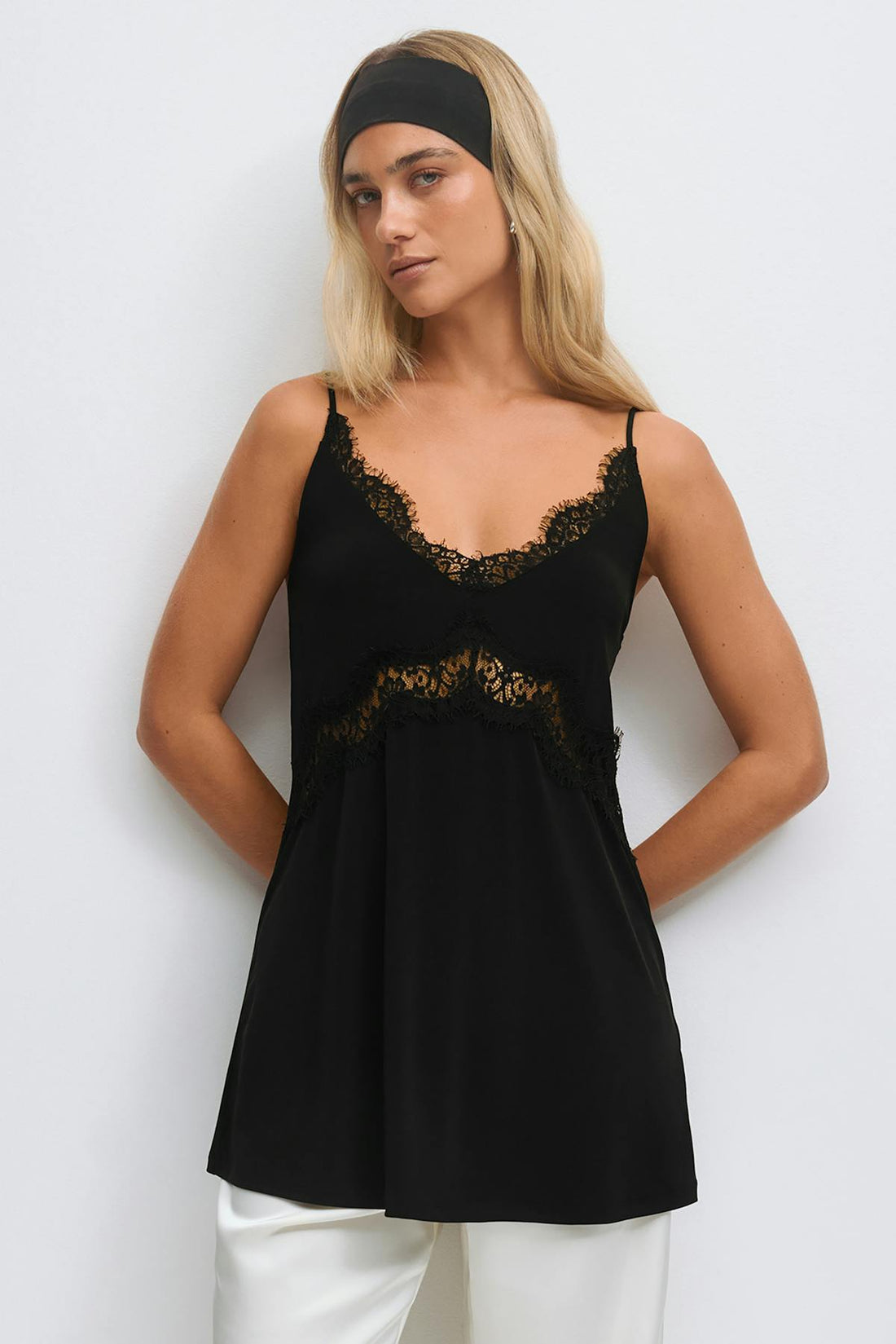 Long lace singlet - Noir