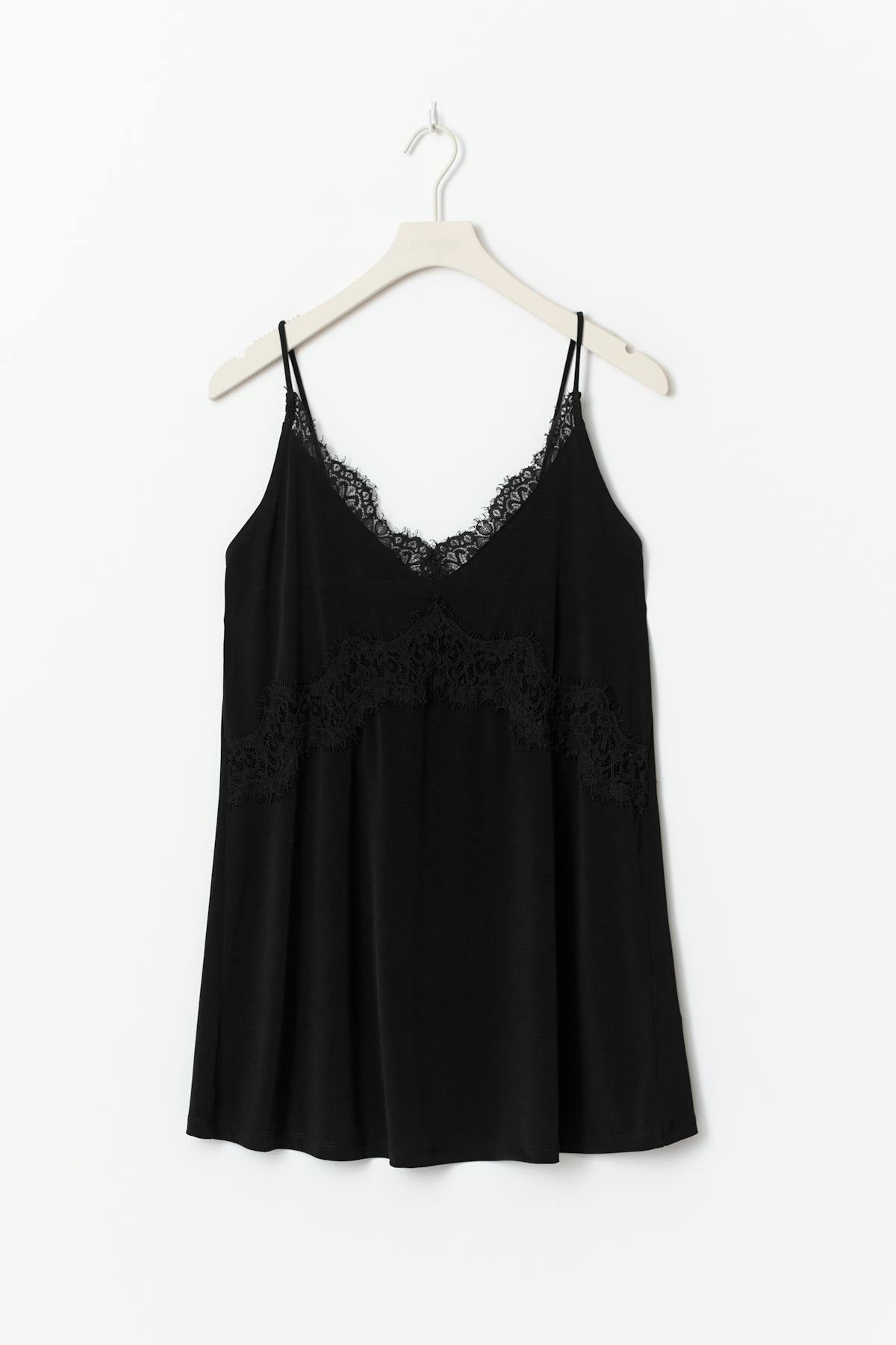 Long lace singlet - Noir