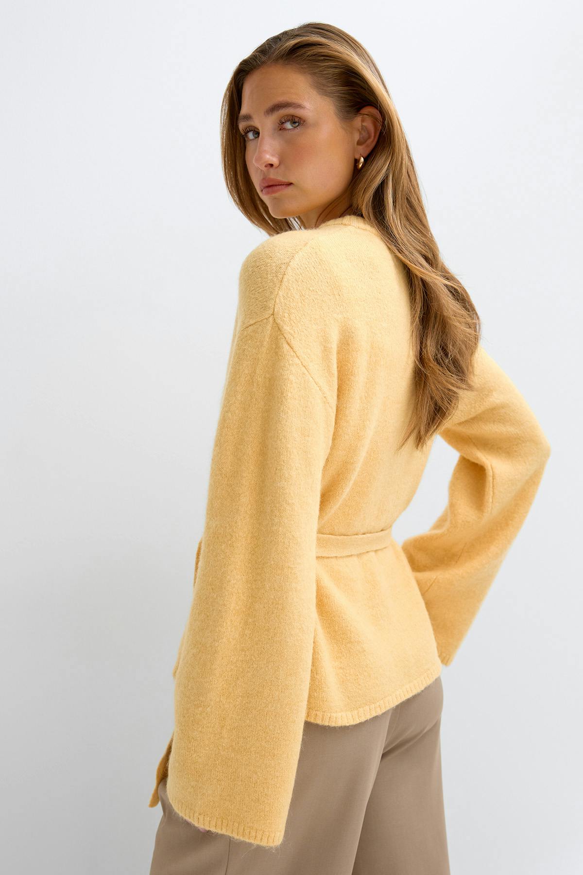 knitted tie cardigan - Mid grey mel