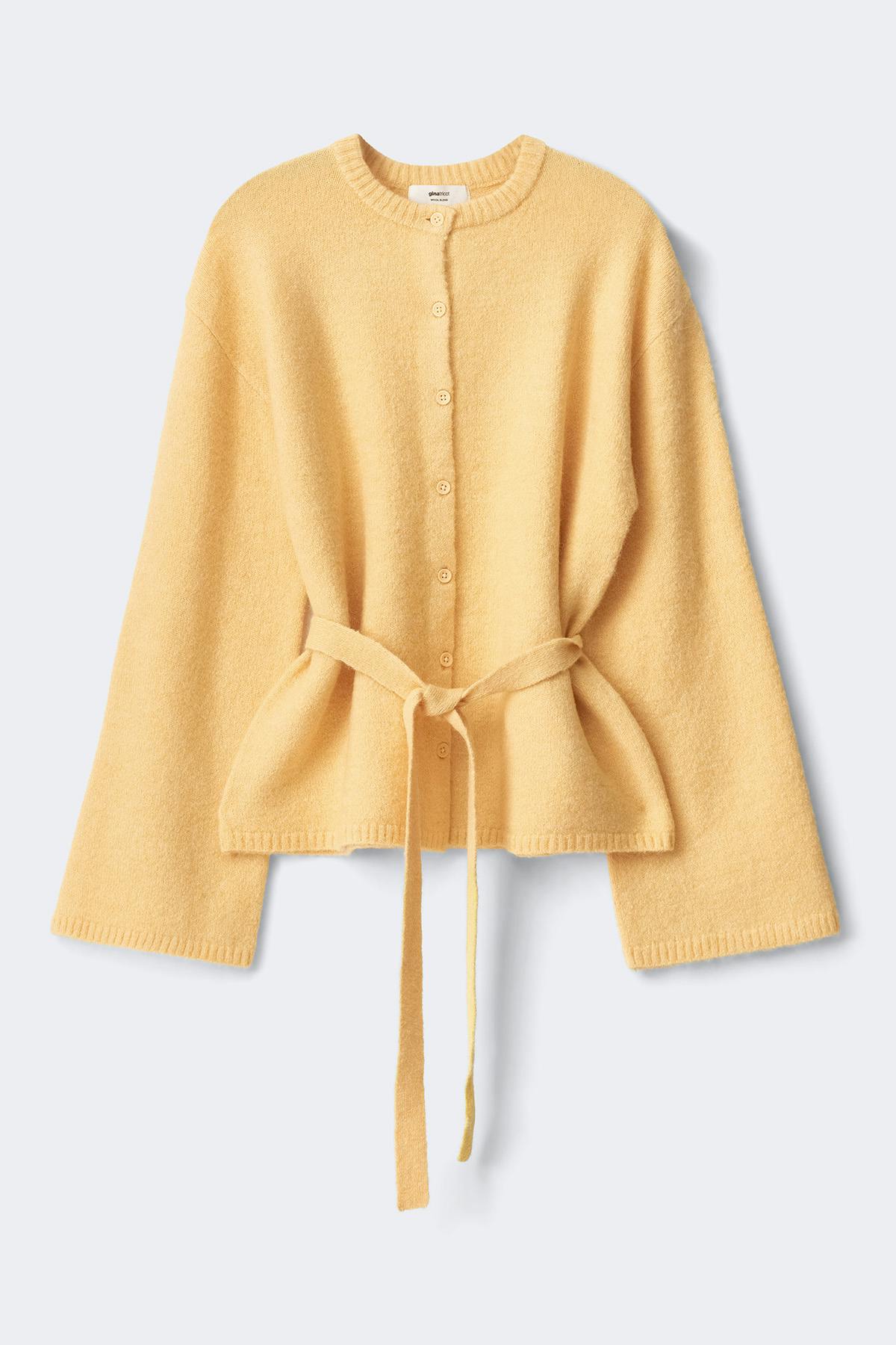 knitted tie cardigan - Mid grey mel