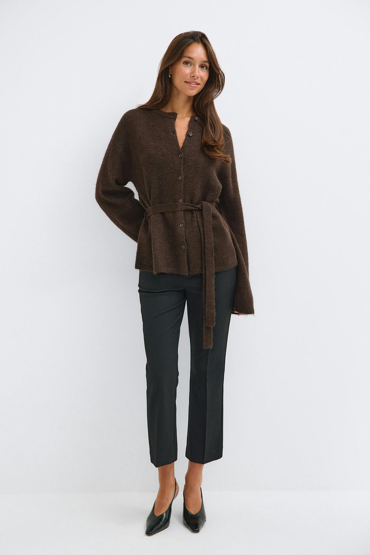 knitted tie cardigan - Sahara sun
