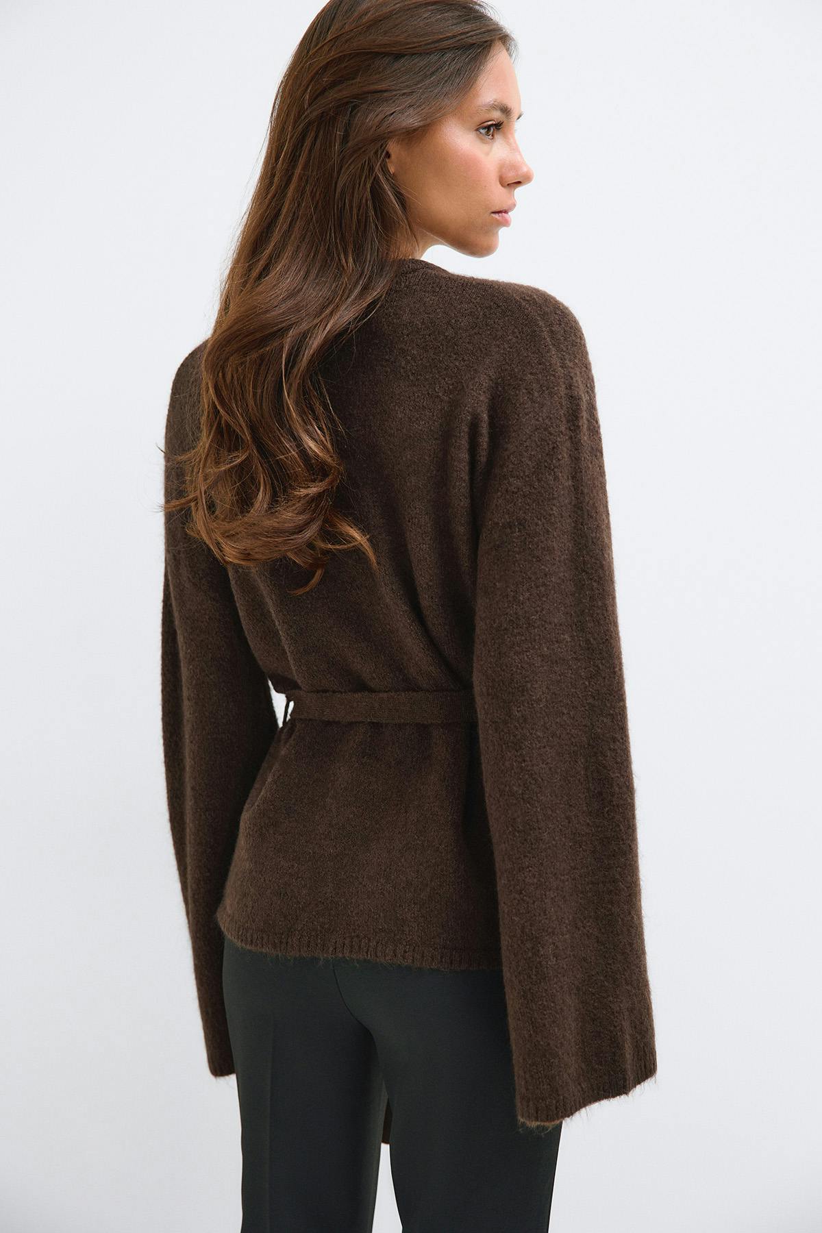 knitted tie cardigan - Sahara sun