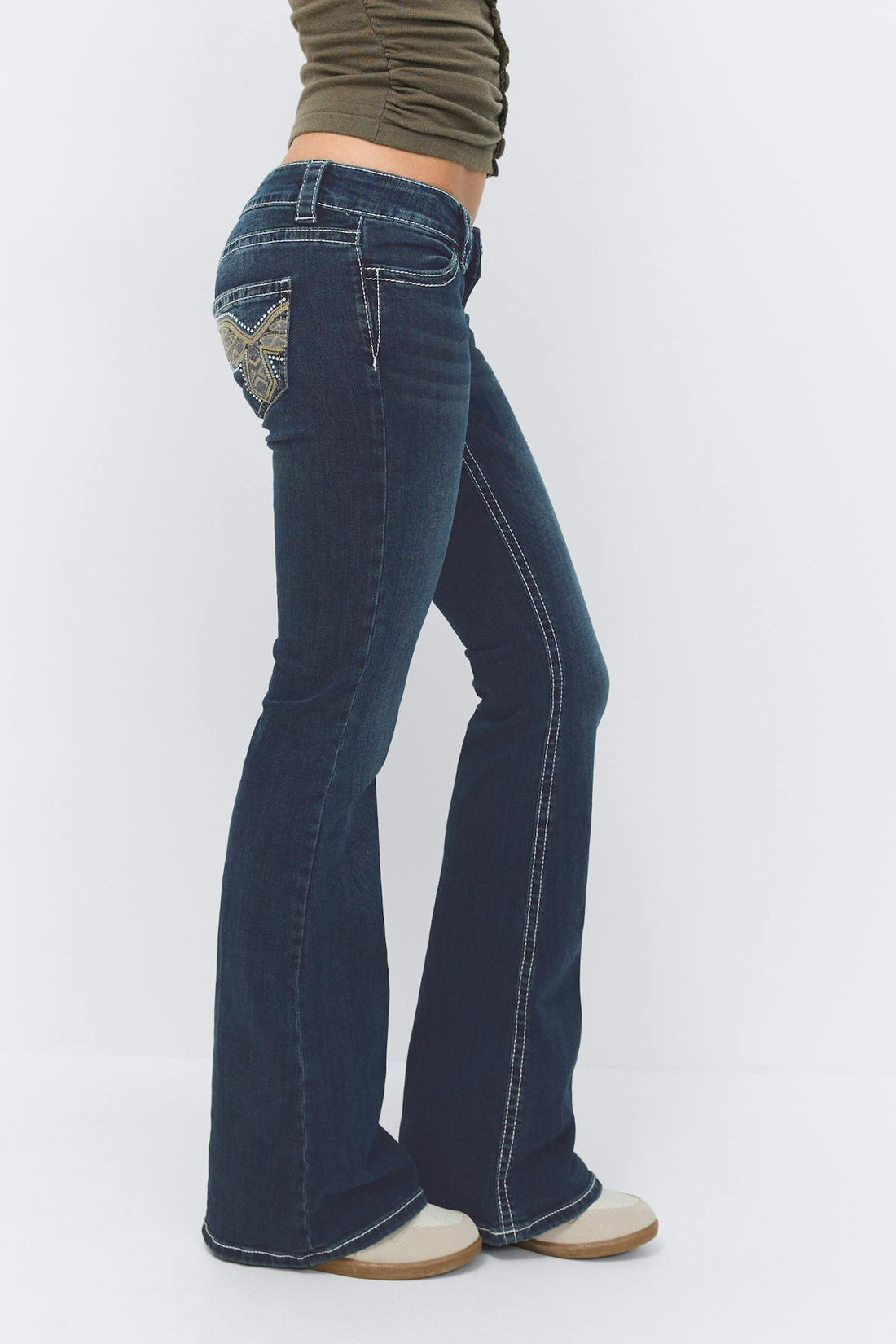 14+ sparkle low flare jeans - Tinted blue