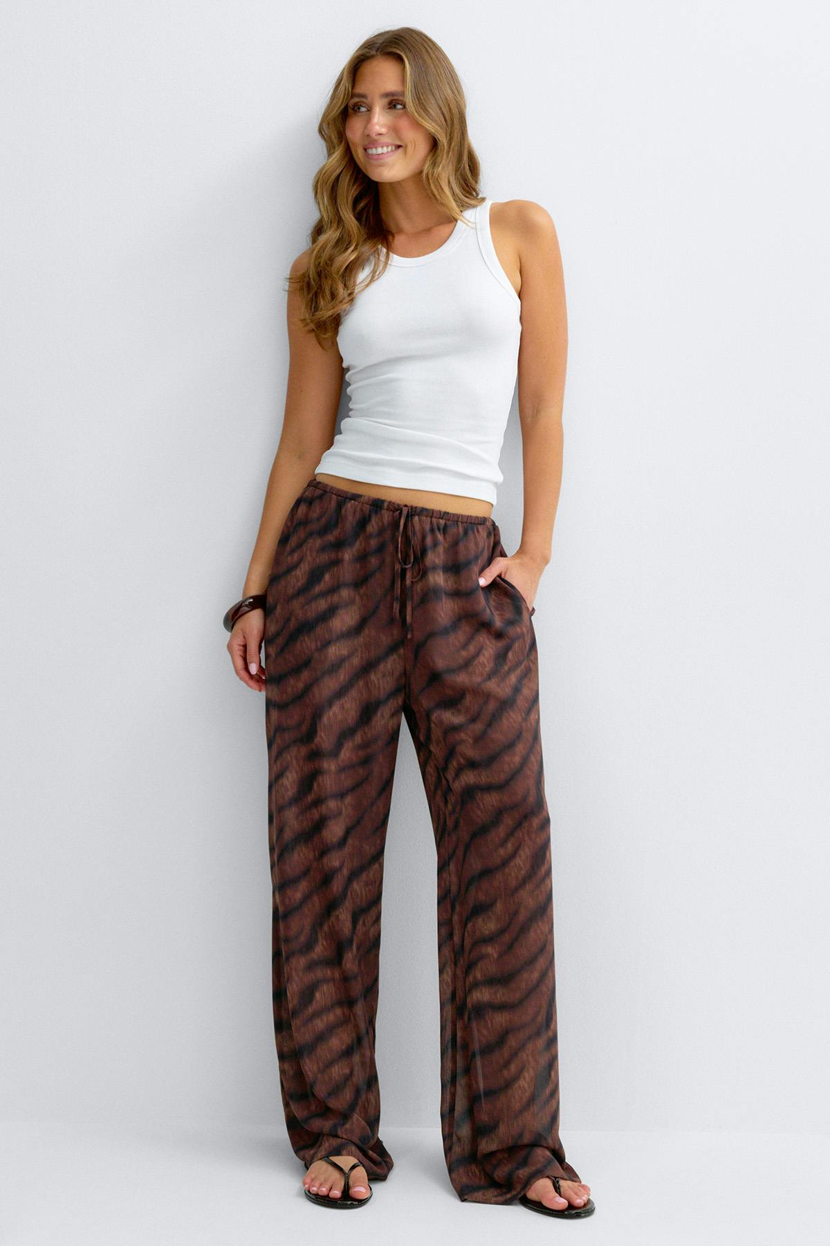 Wide chiffon trousers - Brown/taupe