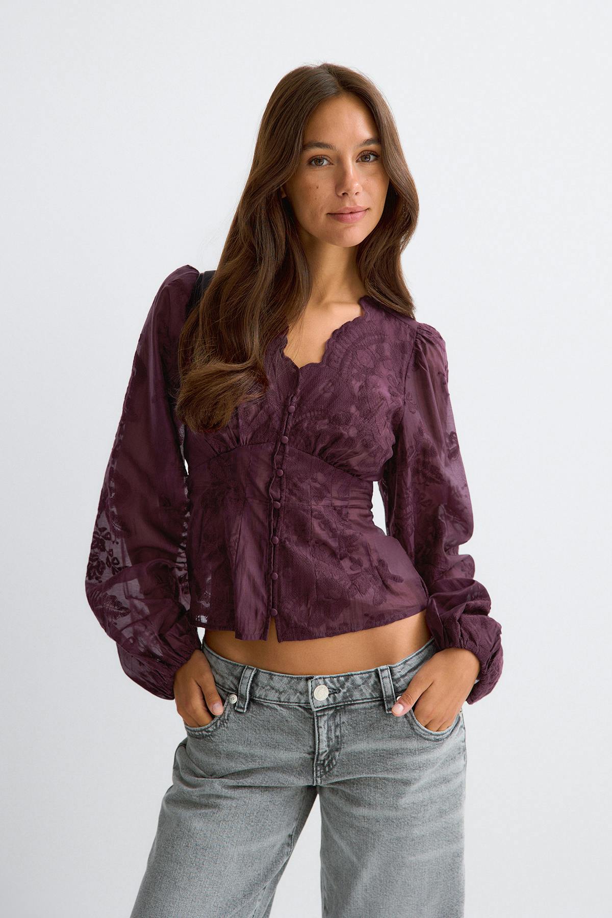 Shaped blouse - Purple/stripe