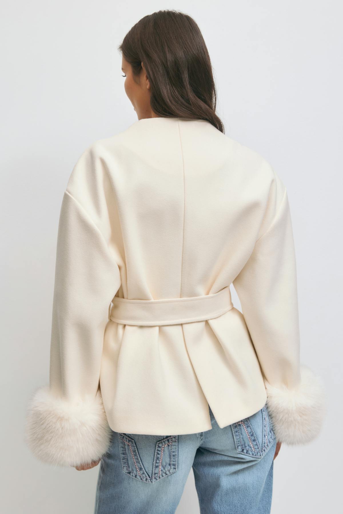 14+ shaped fur felt jacket - Antique white