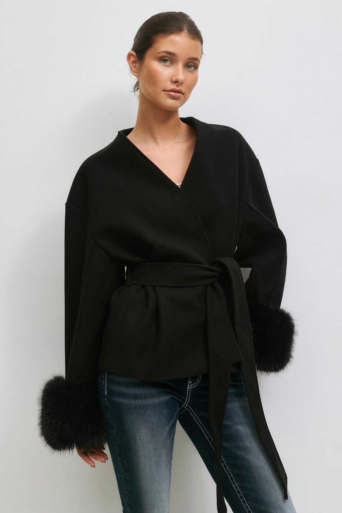 14+ shaped fur felt jacket - Noir