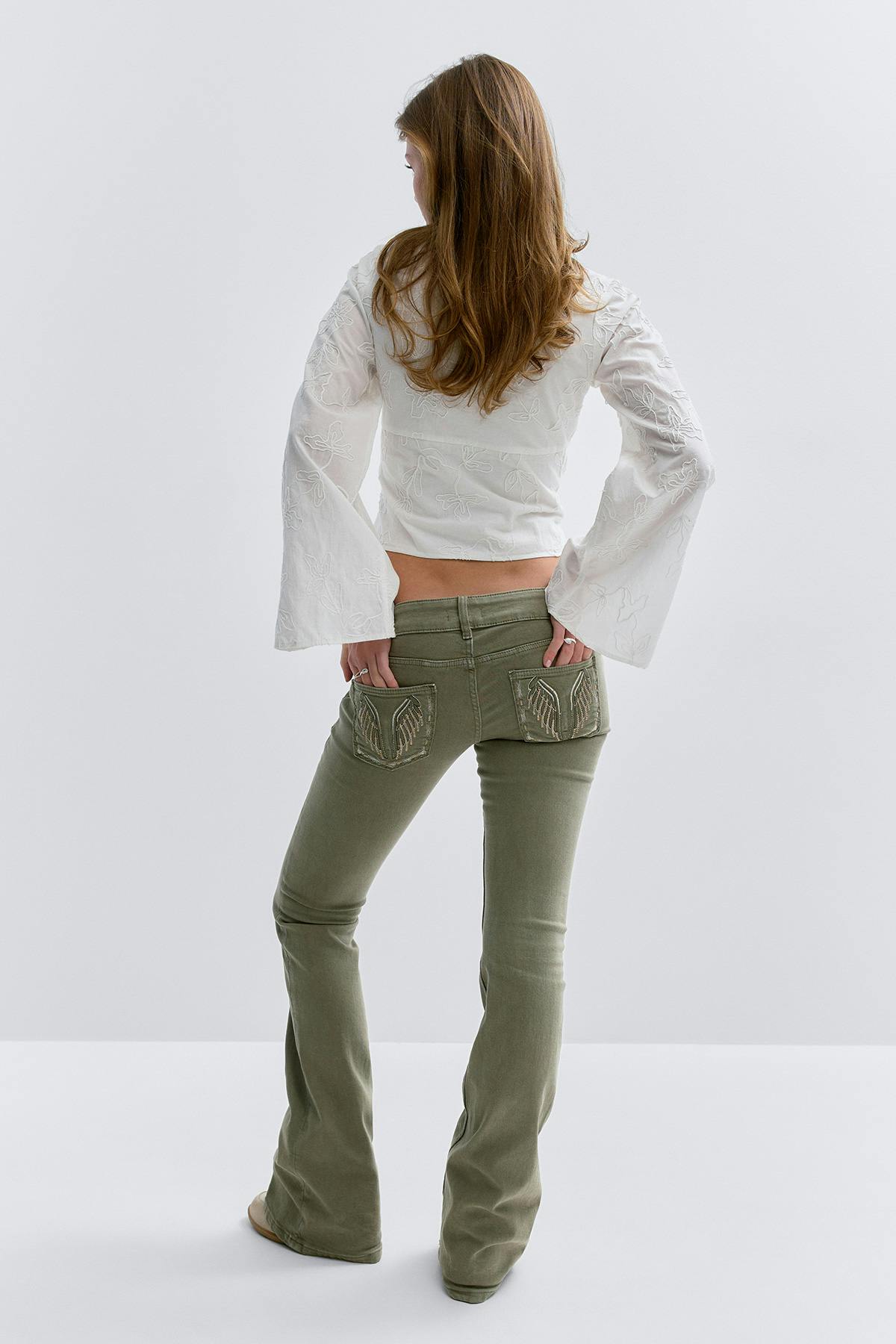 14+ pleated flare jeans - Army green