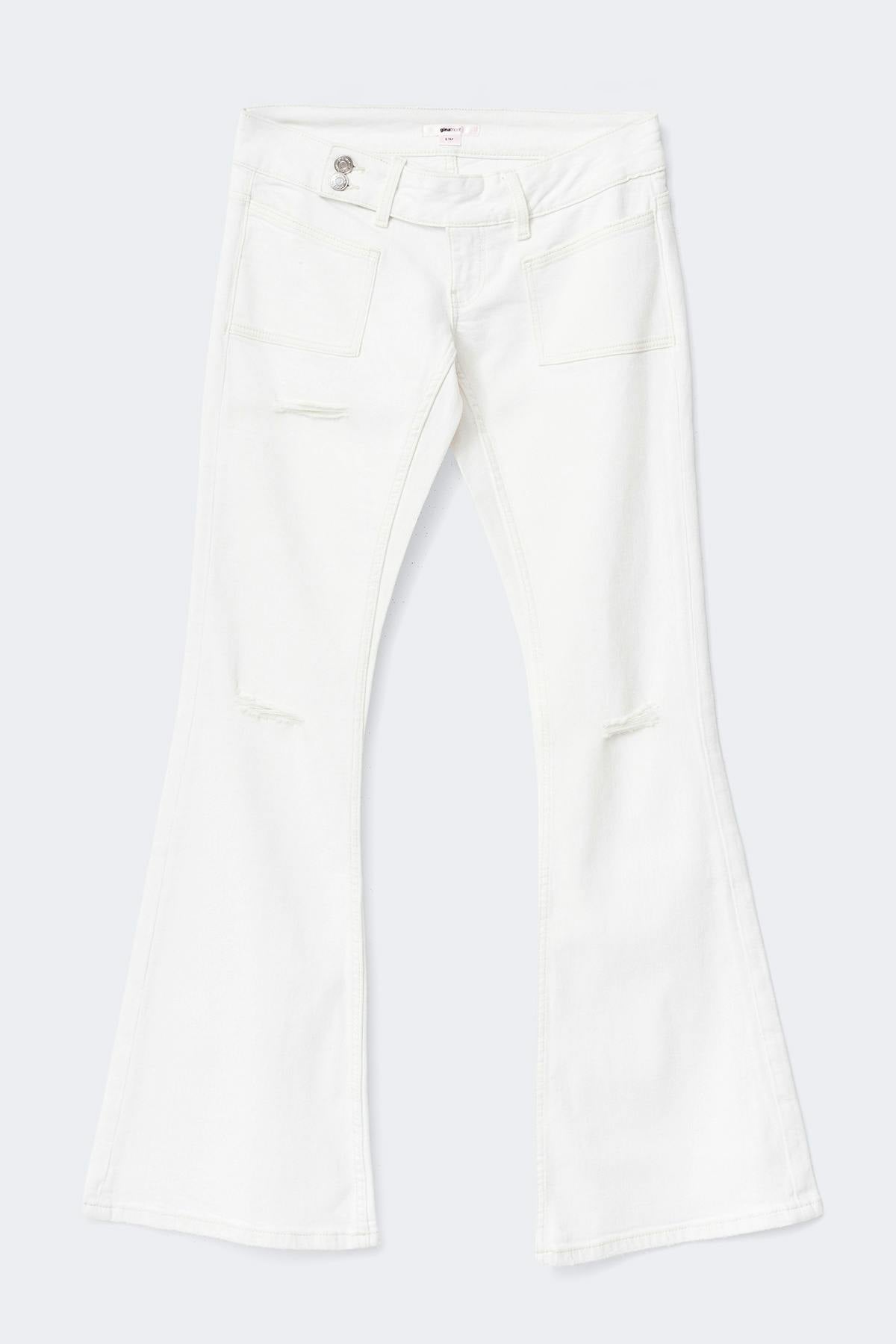 14+ pleated flare jeans tall - Blanc