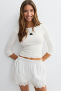 Drawstring embroidery shorts - Blanc