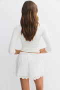 Drawstring embroidery shorts - Blanc