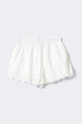 Drawstring embroidery shorts - Blanc