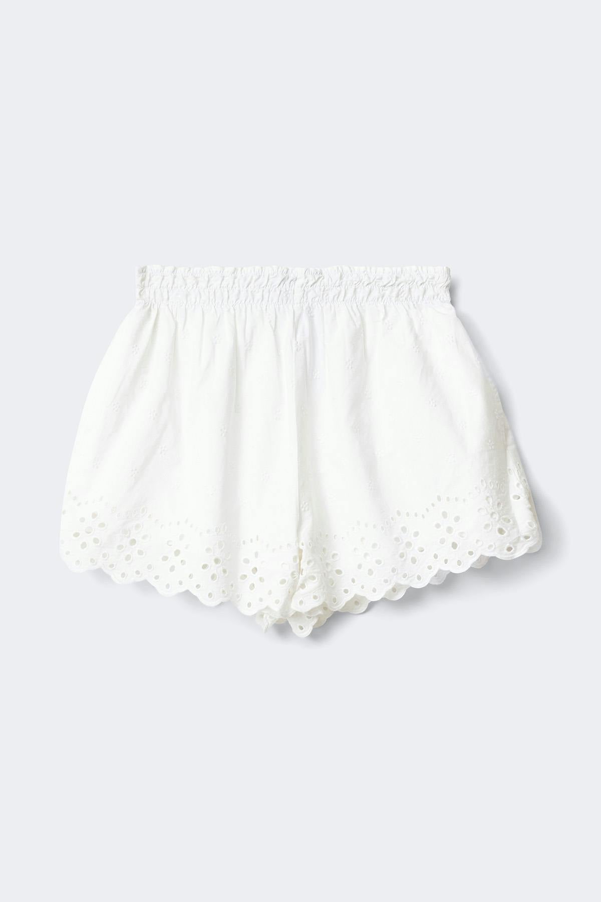 Drawstring embroidery shorts - Blanc