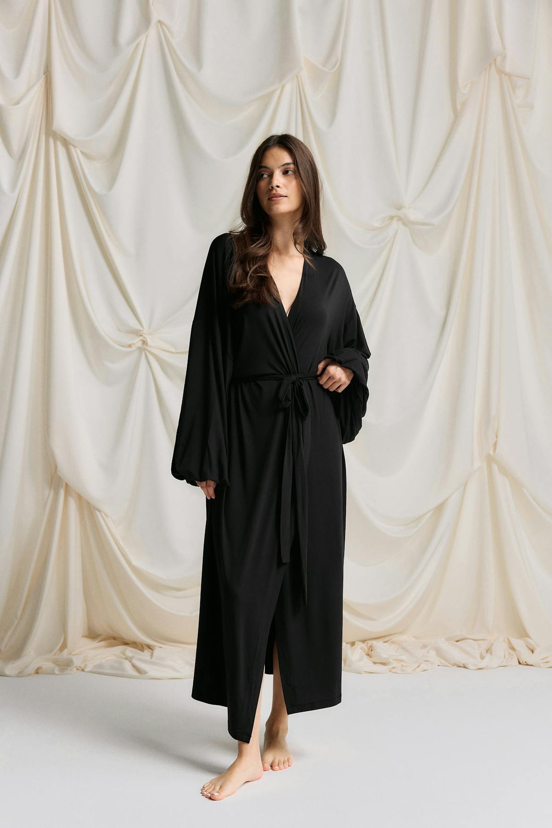 Balloon sleeve loungewear robe - Noir
