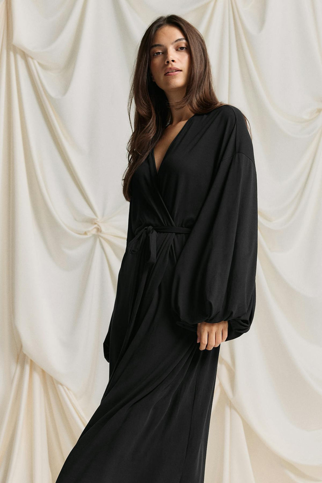 Balloon sleeve loungewear robe - Noir