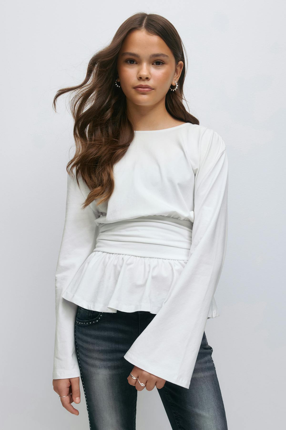 Y ruched long sleeve top - Blanc