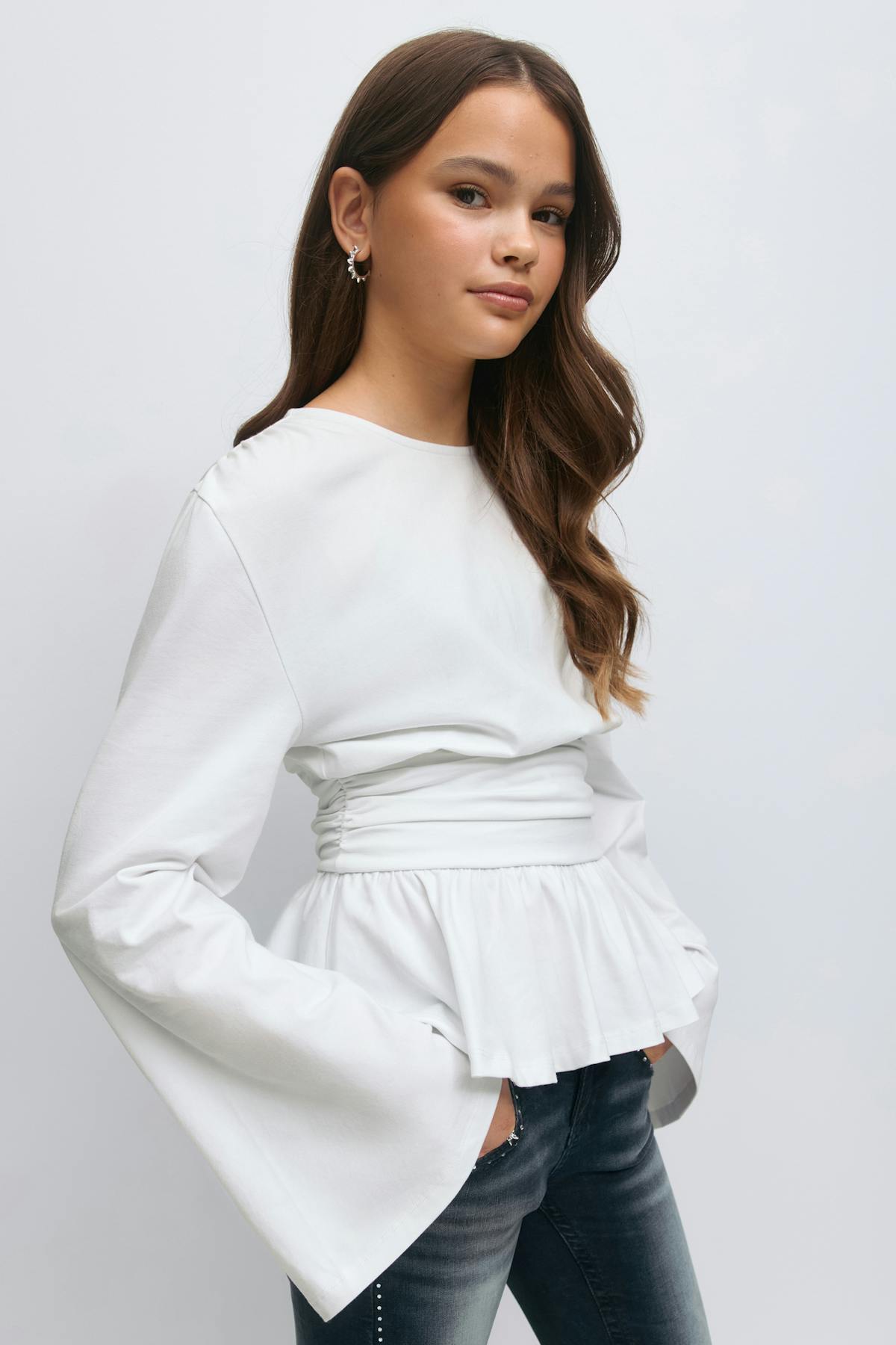 Y ruched long sleeve top - Blanc