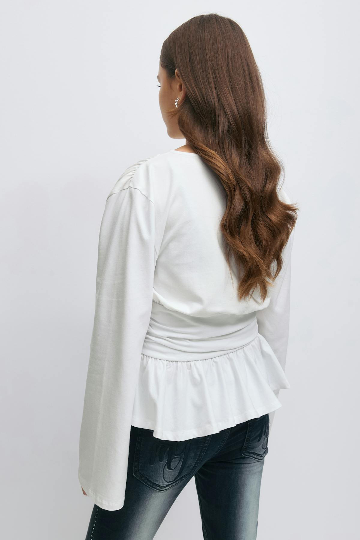 Y ruched long sleeve top - Blanc