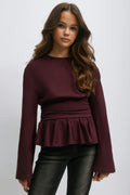 Y ruched long sleeve top - Bordeaux