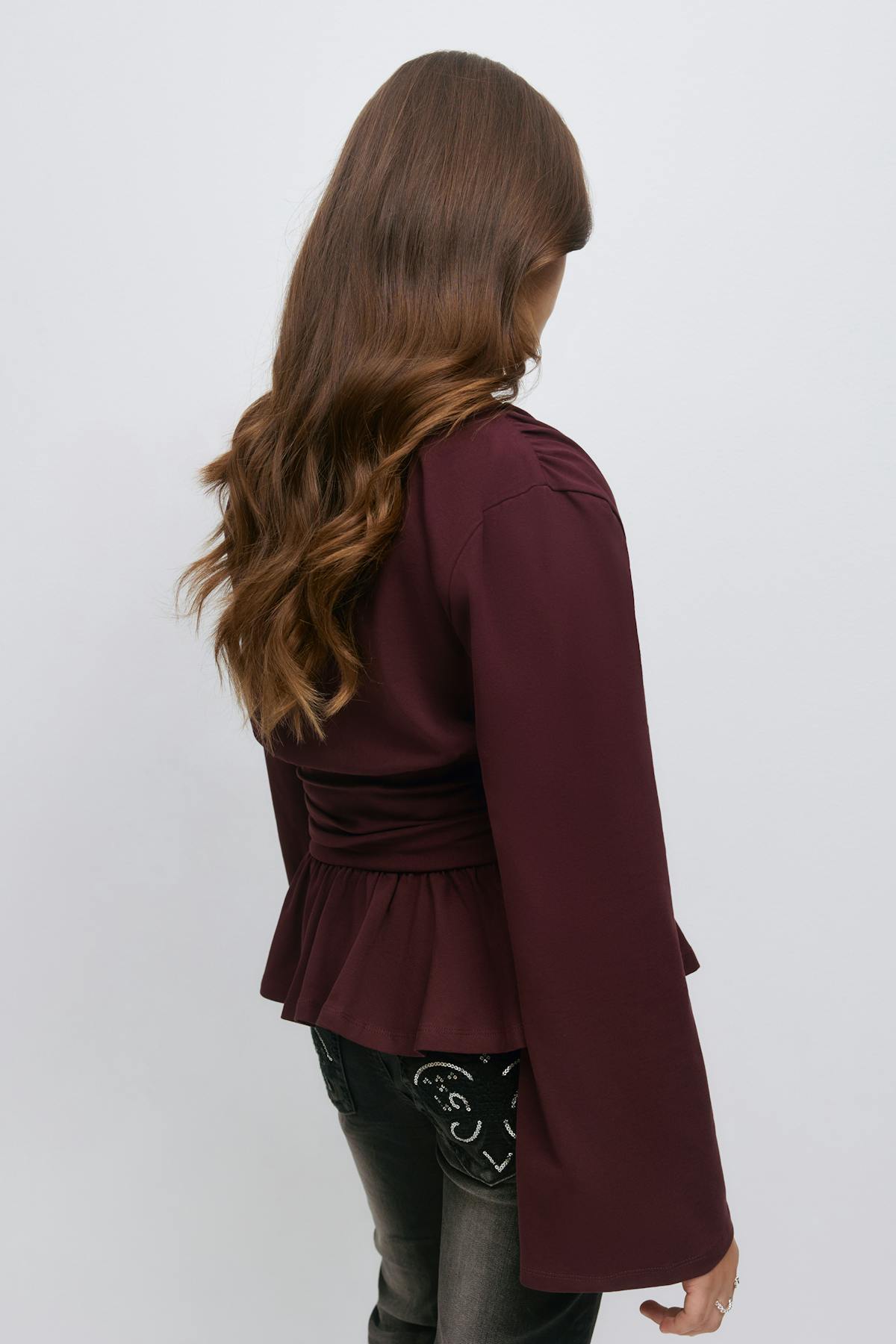 Y ruched long sleeve top - Bordeaux