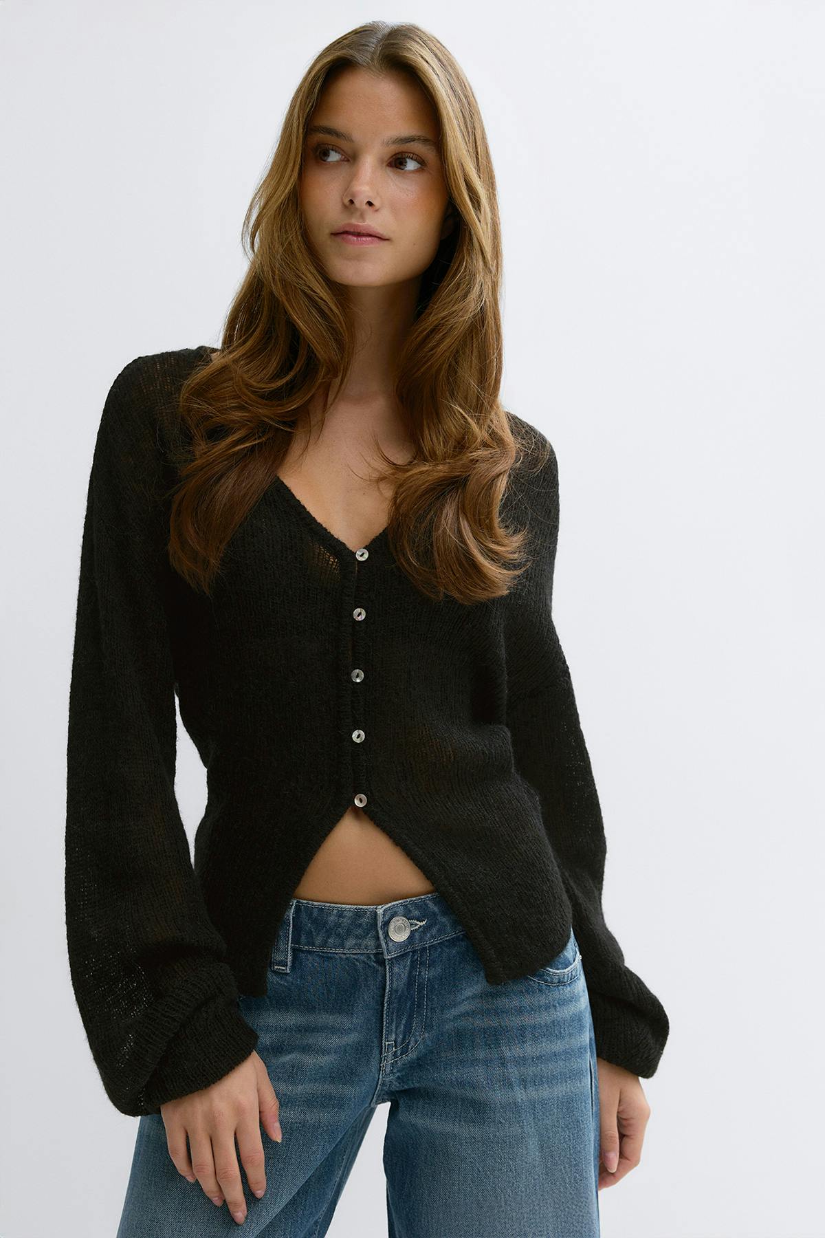 Knitted sheer cardigan - Vanilla yellow
