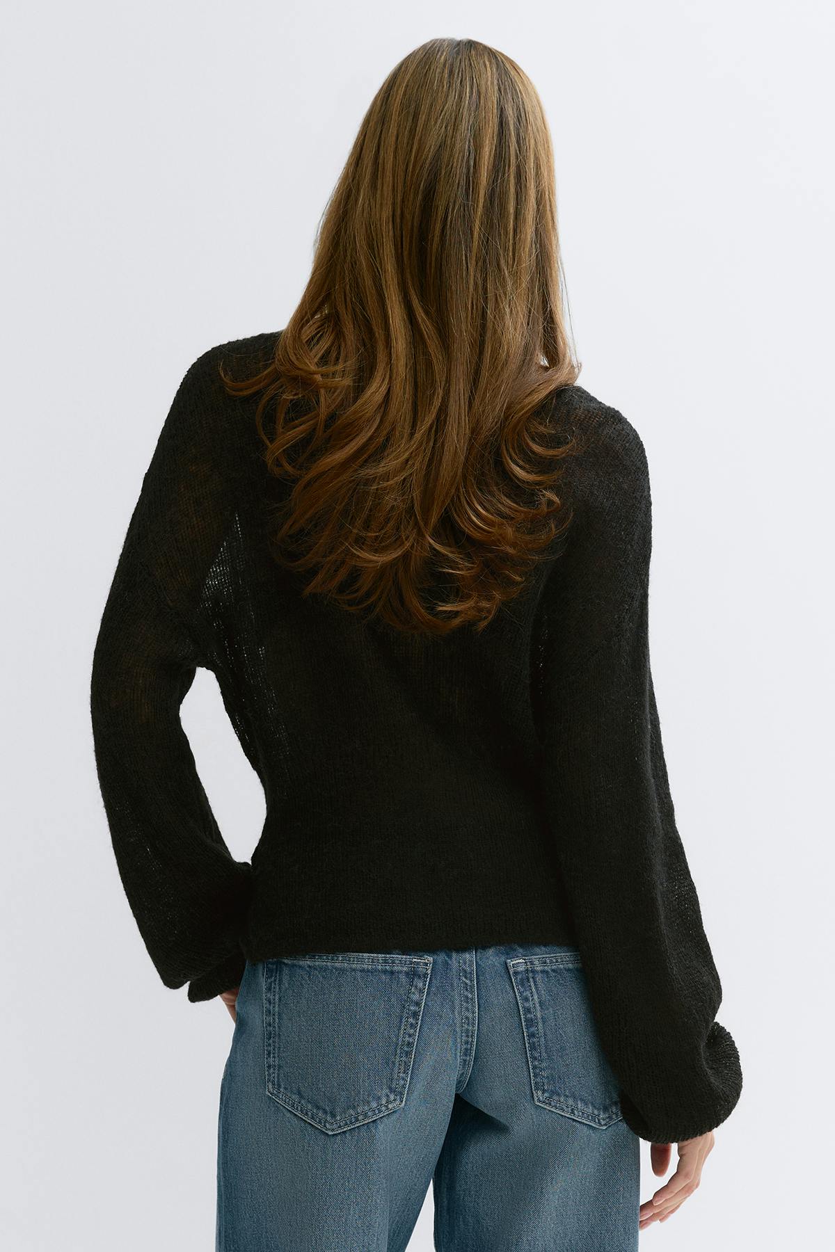 Knitted sheer cardigan - Noir