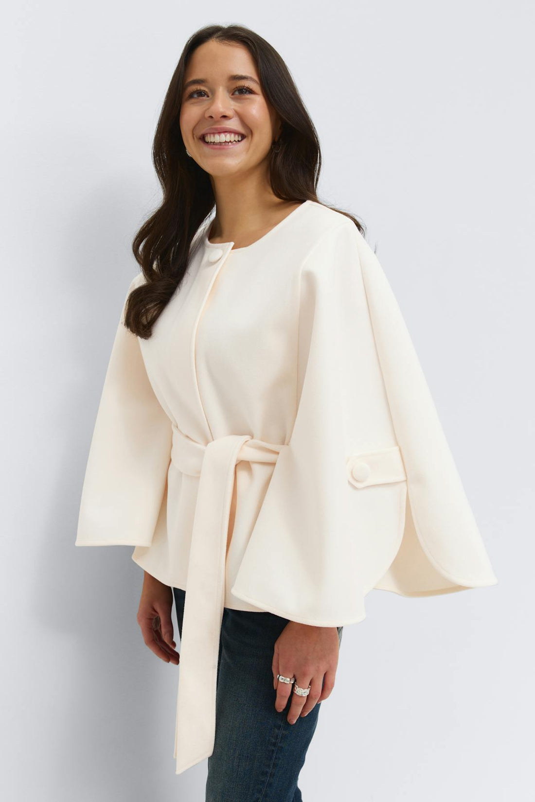 14+ belted cape - Blanc cassé