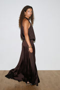 Satin halterneck maxi dress - Chocolate plum